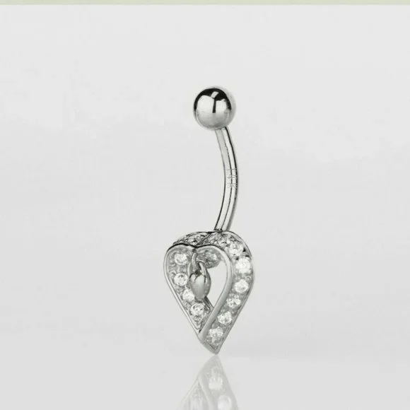 Solid 14k Yellow or White Gold Belly Button Love Heart Body Jewelry Piercing